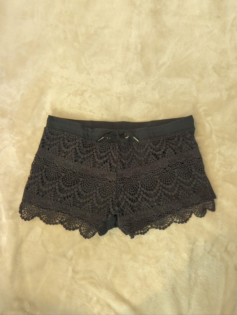Atmosphere Woman's Navy Blue Embroidered Lace Drawstring Mini Shorts Size 12